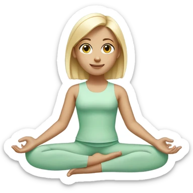 Blond yoga girl sit mint green clothes  sticker
