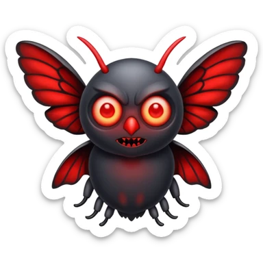 Create a scary emoji of the mothman with bright red eyes sticker