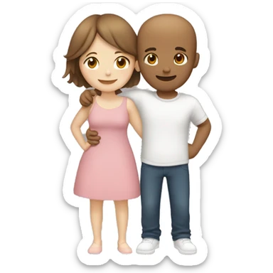 Two girls and one guy hugging each other, one girl white skin brown hair, other girl white skin no hair, guy is standing in the middle and has short brown hair sticker