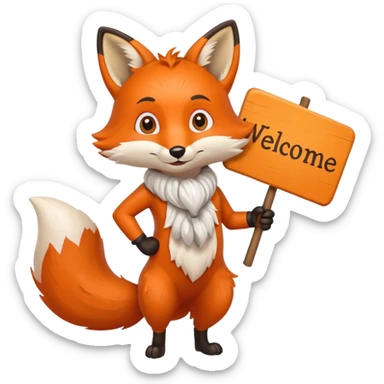 Un renard qui tiens une grosse pancarte 'bienvenue' sticker