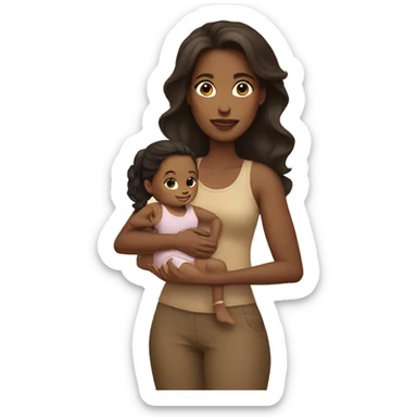 type 1 skin tone brunette woman holding toddler sticker