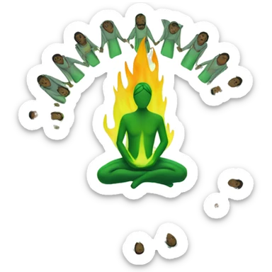 ritual with people kneeling in a circle with green flame in the middle  sticker