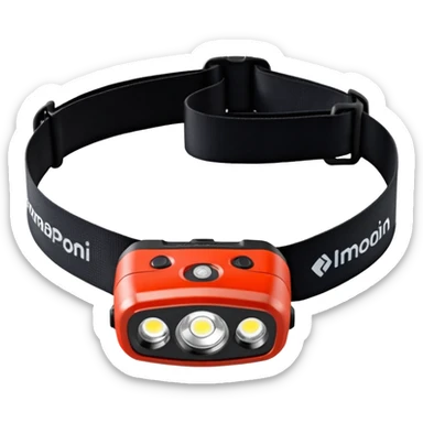 simple emoji of hiking headlamp resembling Black Diamond Spot 400R, prominent central LED, sleek black body, visible strap sticker