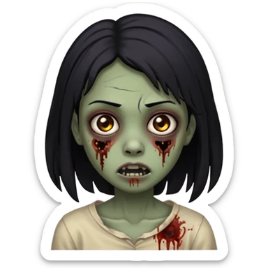 girl, zombie, black hair, long, dark, spooky, creepy expression sticker