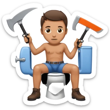 A persons head is sticking in a toilet and he’s holding guns and saws sticker
