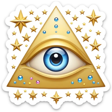 Generate an image according to the following description in the style of iOs emoji, on a white background. Sticker: All-seeing eye in a sparkling triumph. Above the eye - a scattering of stars. sticker