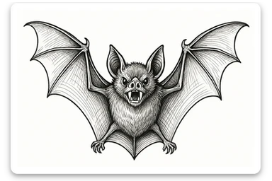 a vampire bat with its wings spread, showing its two fangs, in a clear and expressive style sticker