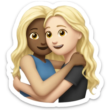 wavy brown hair white girl hugging blonde hair girl sticker