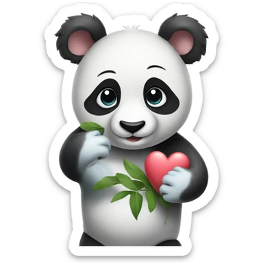 Panda holding koala hand with hearts sticker