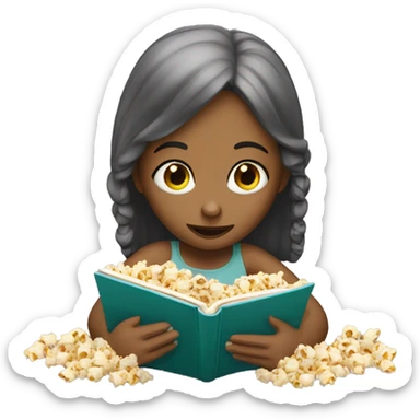 A GIRL READING A BOOK AND EATING POPCORNS sticker
