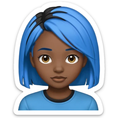 black girl emoji with blue hair and edges in a black shirt  sticker