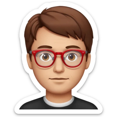 face of a man with a lot of brown hair and red glasses sticker