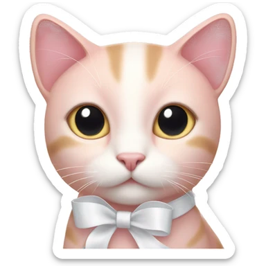 light pink cat with white ribbon sticker