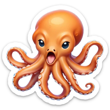 Cinematic Cute Yawning Octopus Portrait Emoji, Head tilted slightly with a dramatic, wide-open yawn, showcasing a plump, light orange body decorated with delicate blue rings and loosely draped arms with sleepy, half-closed eyes, Simplified yet irresistibly adorable features, highly detailed, glowing with a soft, cozy underwater glow, high shine, relaxed yet expressive, stylized with a hint of whimsical aquatic charm, soft glowing outline, capturing the essence of a drowsy yet affectionate octopus that appears ready to stretch and yawn its way out of the screen! sticker