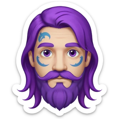  long purple haired man, mustached and face tattoes, handsome sticker