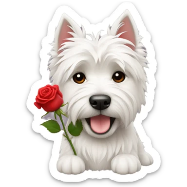 West highland terrier with a red rose in its heaf sticker