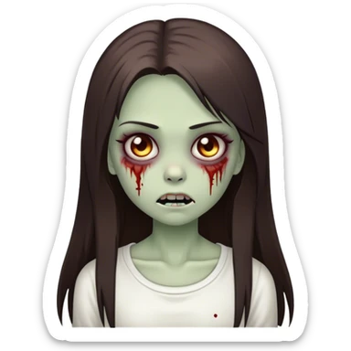 cute girl zombie with long dark brown straight hair and a white top sticker