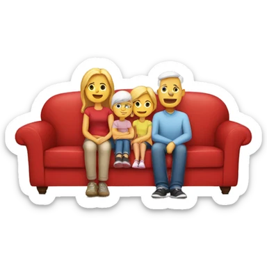 white family sit on a red sofa sticker