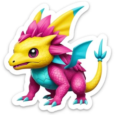 Yellow and cyan and magenta Pokémon-Fakémon-creature sticker