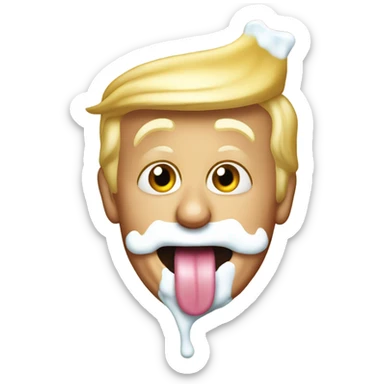 Donald trump with his tongue sticking out and milk all over his face sticker
