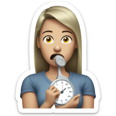 angry woman holding a bathroom scale sticker