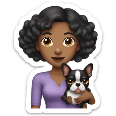Black hair mature girl  holding a Frenchie sticker