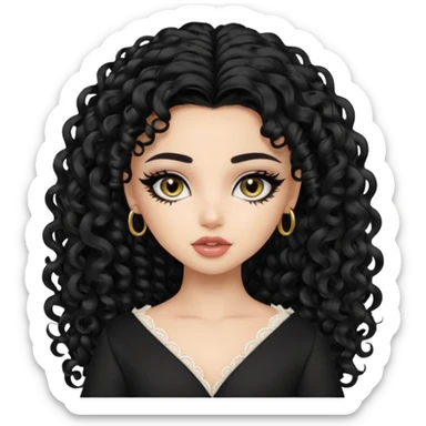 Pale Saudi beauty, pretty bratz baddie, black eyeliner, curly long hair sticker