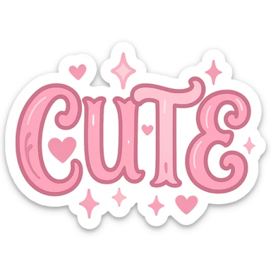 the word 'cute' in a creative, pink-themed style sticker