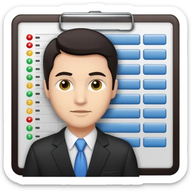 male dark hair auditor with spreadsheet emoji sticker
