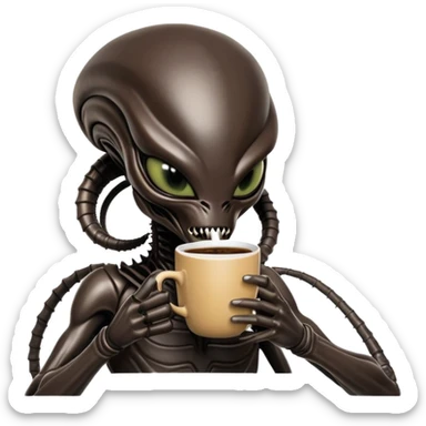 xenomorph alien drinking coffee sticker