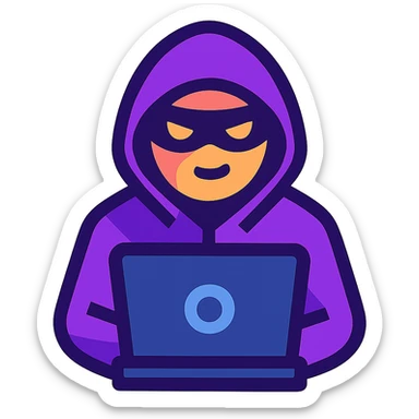 hacker character in purple hoodie, digital style sticker