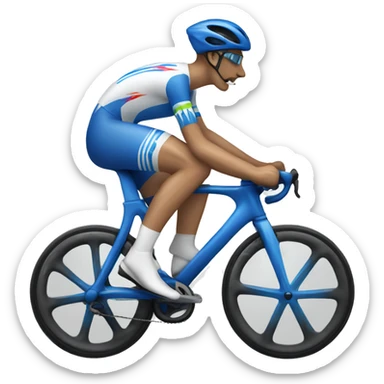 White Racing cyclist with blue flames sticker