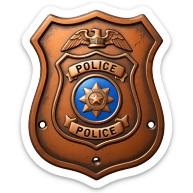 cinematic - aesthetic brilliant divine lighting, oil paint - vintage police badge rusty and perforated sticker