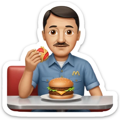 adolf hitler holding a big mac while sitting in a diner sticker