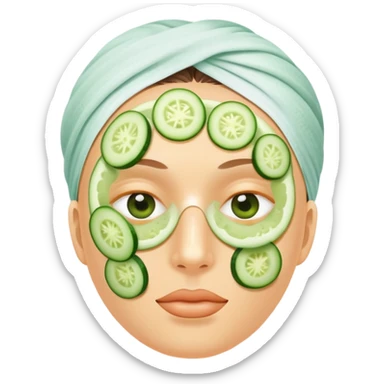 Face with clay mask and cucumber slices on the eyes sticker