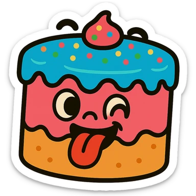 cheeky cake sticking out its tongue sticker