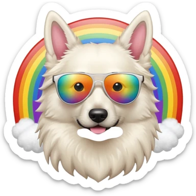 White belgian Shepard with sunglas , on a rainbow sticker