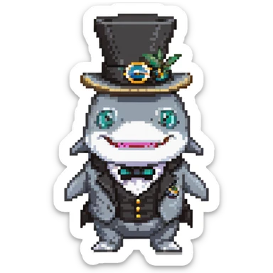 shark wearing a top hat and monocle sticker