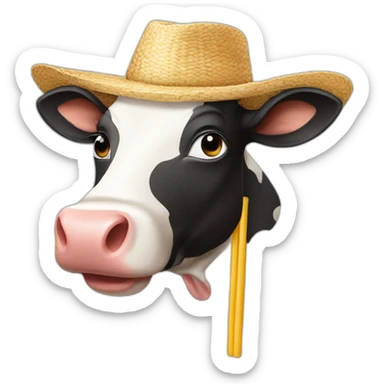 cartoon cow straw hat and chewing a straw sticker