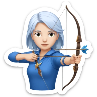 A girl having blue shirt white hair shoting a arrow  sticker