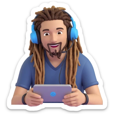 emoji of a guy with dreadlocks, headset, excited, playing video games sticker