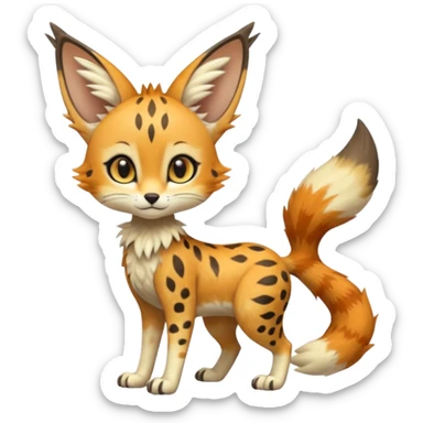 Big-eared big-eyed cute realistic animalistic feral digitigrade 4-legged anime-styled Meloetta-Trico-Vernid-Sergal-Serval-hybrid-fusion-creature-animal, full body sticker