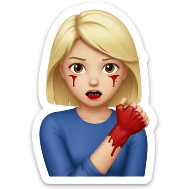 Emoji blonde girl, biting an arm sticker