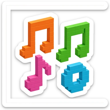monochromatic and sleek voxel-style musical notes sticker