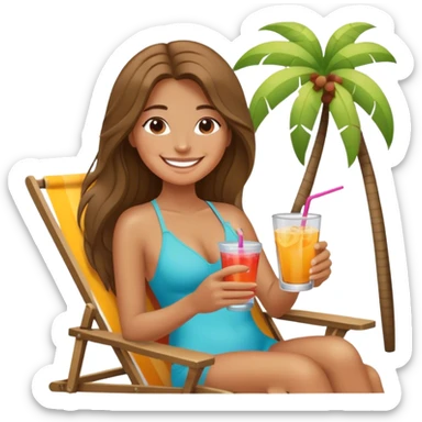 Female smiling with long hair in beach chair with drink  sticker