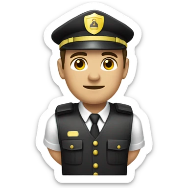 Security Guard, Brown hair, combover, golden coloured skin, NO HAT with security vest on and NO TIE sticker