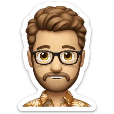 white male, blue eyes, brown hair & beard, glasses, Hawaiian shirt sticker