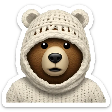 Bear wearing a crochet balaclava sticker