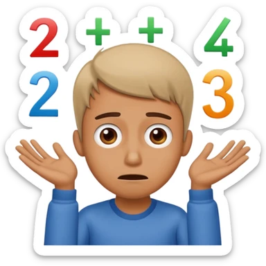 A cartoon guy with a loading bar above his head stuck at 2%, staring at a simple math problem like 2+3. Exaggerated confused face, bright meme colors sticker
