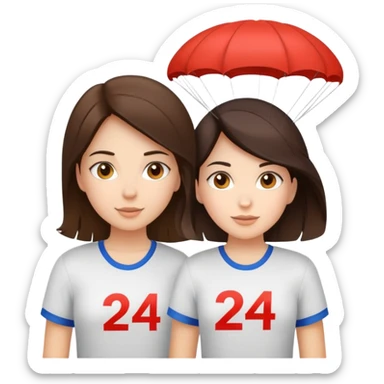 Two brunette girls with parachutes with 24 on shirts sticker